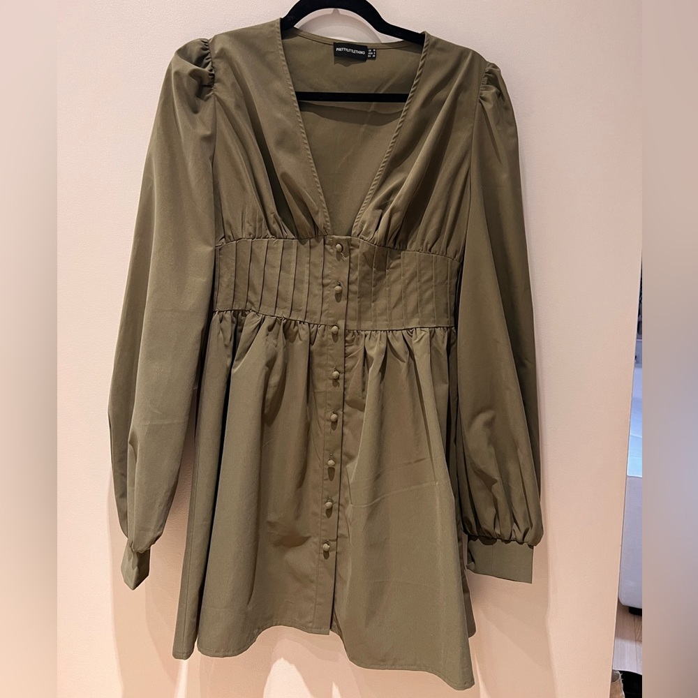 Olive Green Baby-Doll / Poplin Style Dress